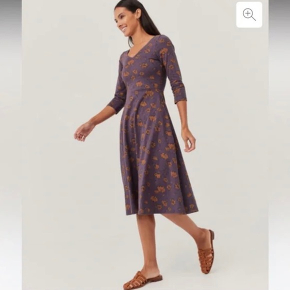 Pact Purple & Orange Cotton Blend 3/4 Sleeve V-Neck Floral Dress Size Medium - Picture 13 of 13